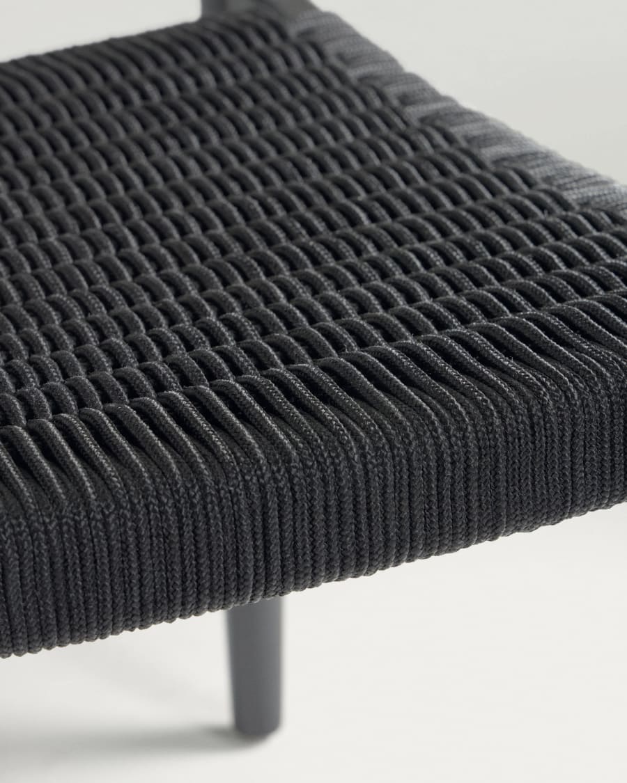 Nina stackable chair in solid acacia wood with black finish and black rope seat FSC 100%