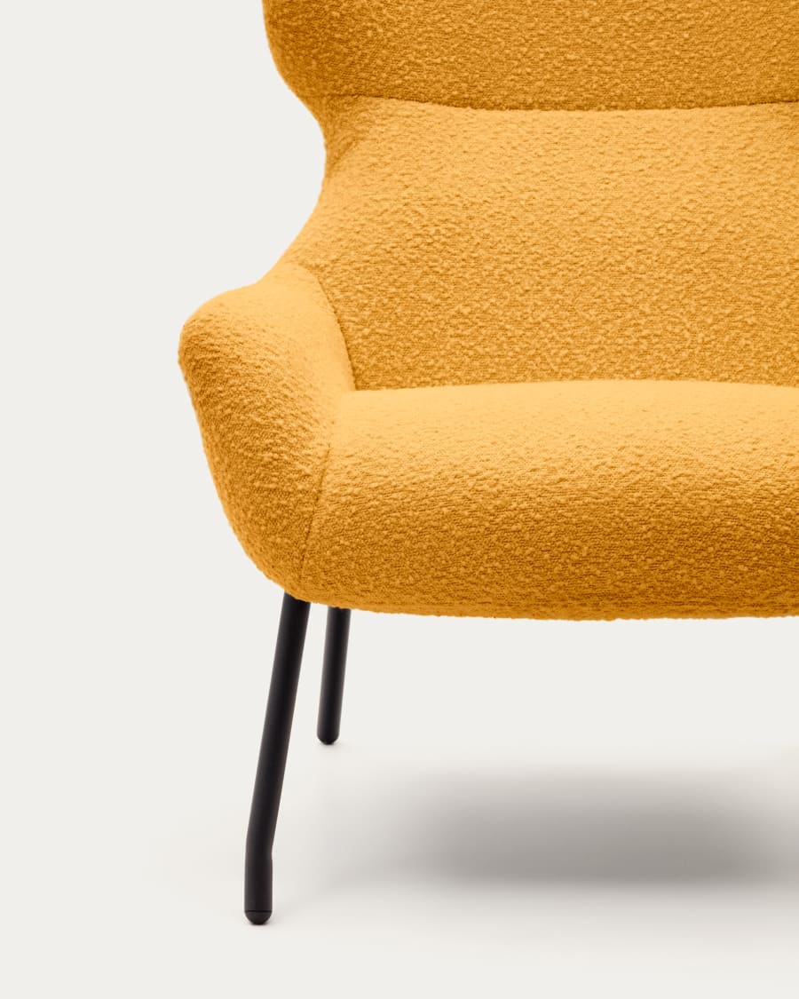 Belina armchair in mustard bouclé and steel with black finish FSC 100%