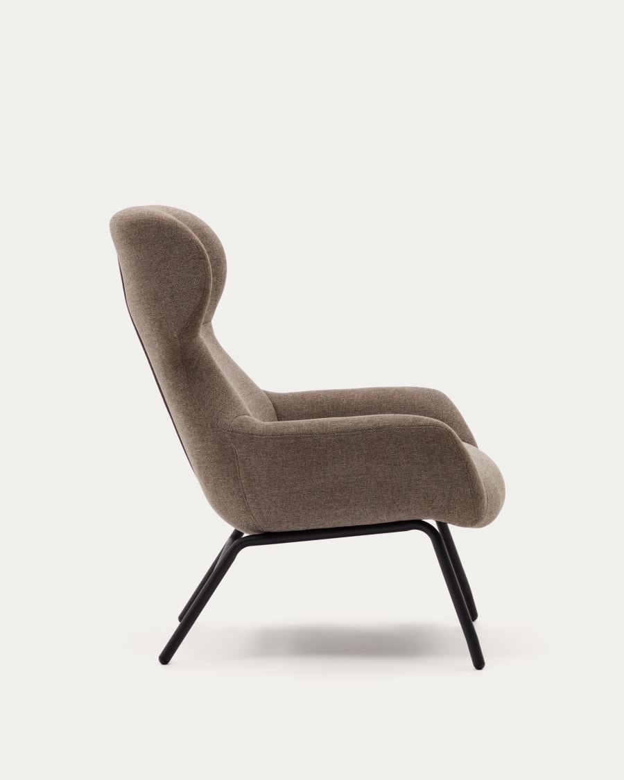 Belina chenille armchair in light brown and steel with black finish FSC 100%