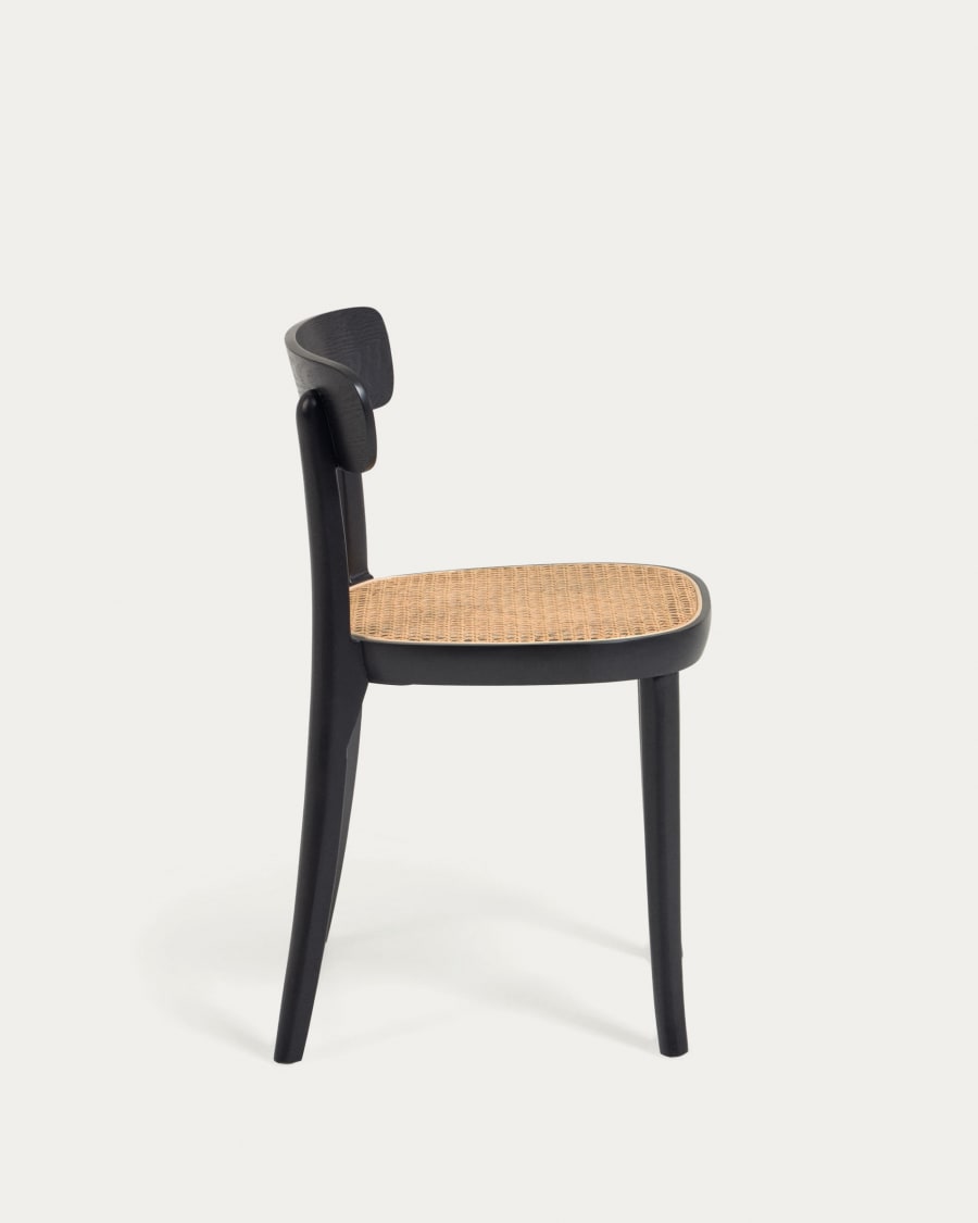Romane chair in solid beech with black finish, ash veneer and rattan