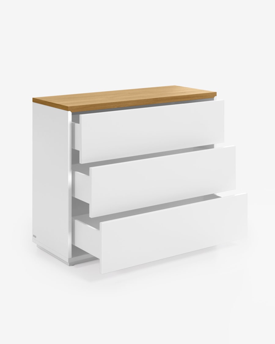 Abilen 3-drawer oak veneer and white lacquer chest of drawers 90 x 75 cm FSC 100%