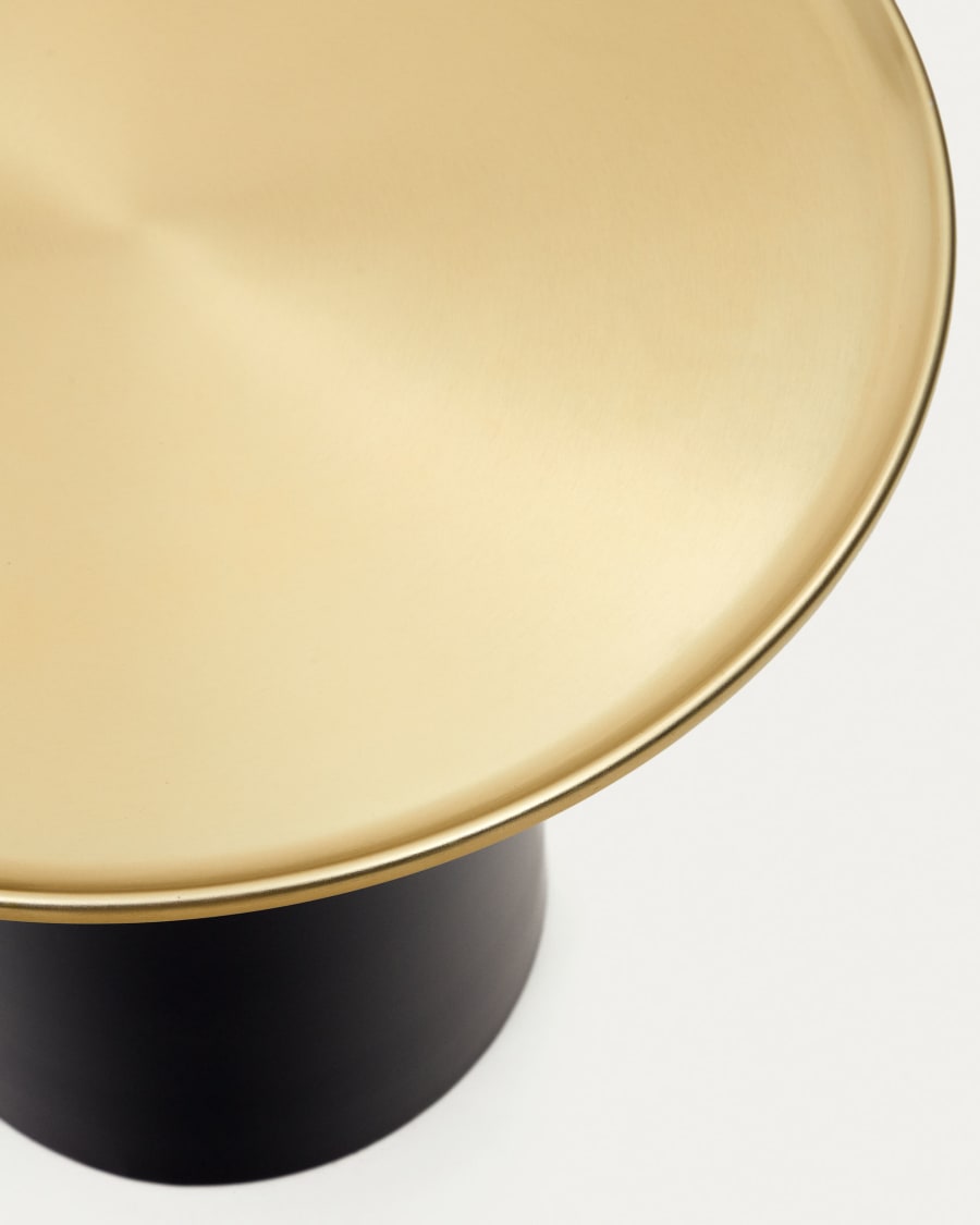 Liuva round side table in gold metal and matte black finish, Ø 52 cm