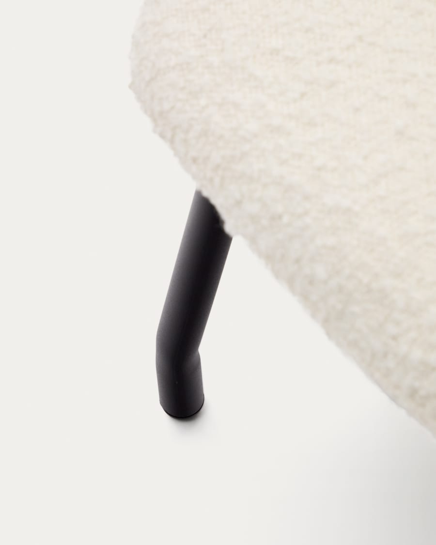 Belina footrest in white bouclé and steel with black finish FSC 100%