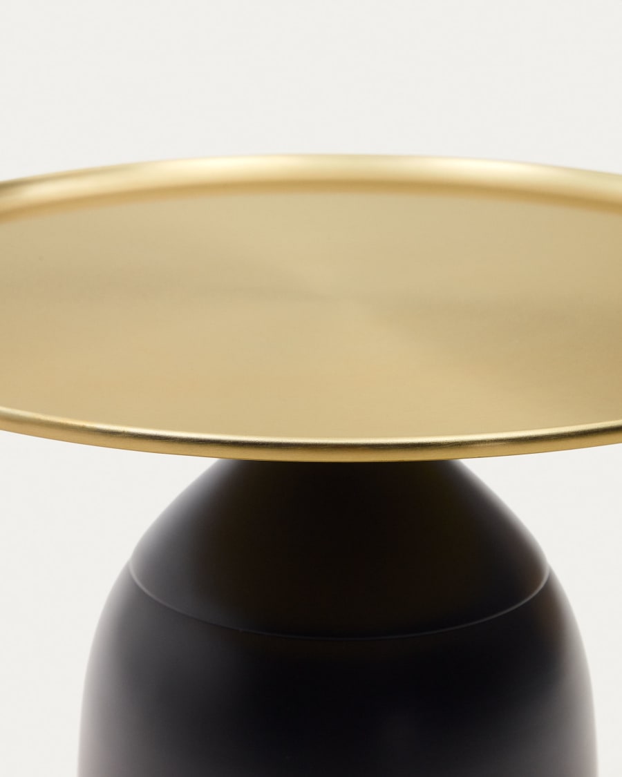Liuva round side table in gold metal and matte black finish, Ø 52 cm
