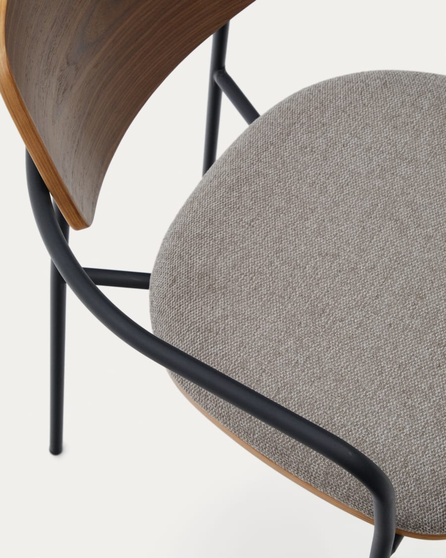 Maureen stacking chair in poplar plywood with warm tone finish and black metal legs, 100% FSC