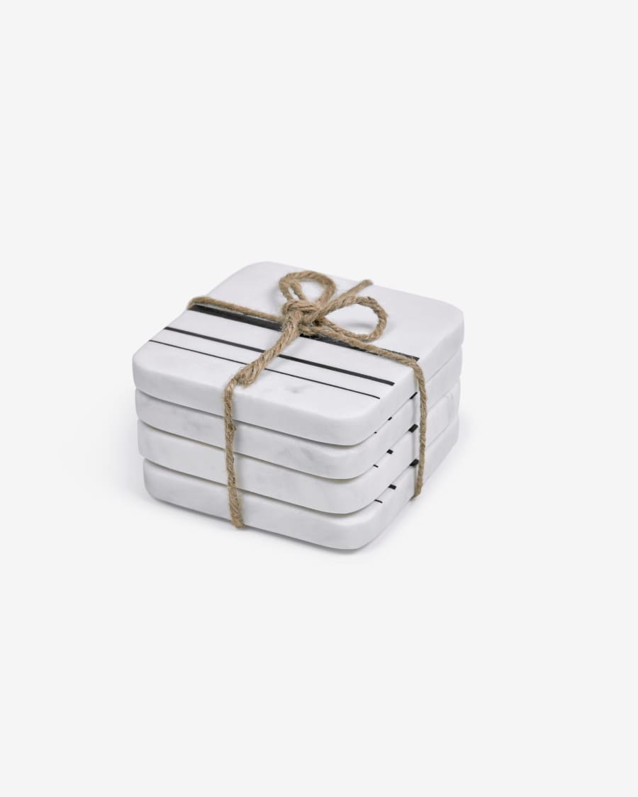 Tahina set of 4 coasters in white marble with black stripes