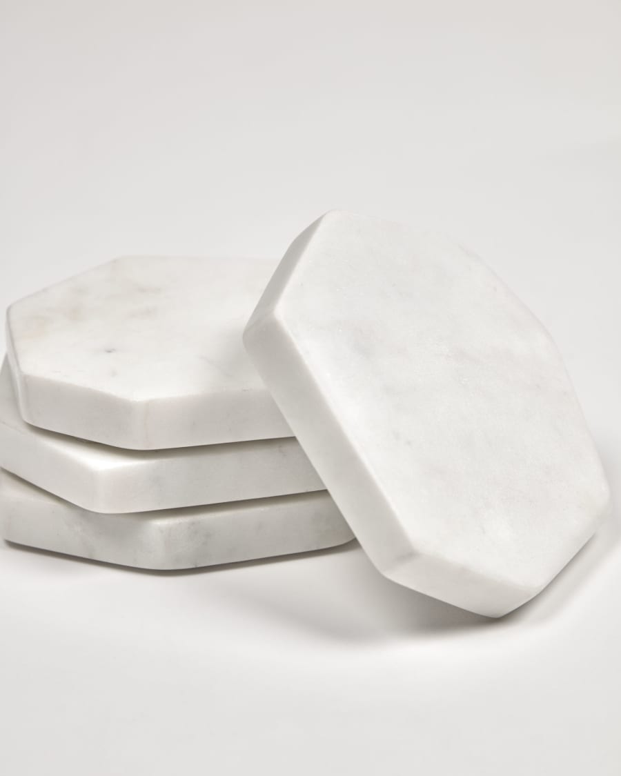 Claria set of 4 heptagonal coasters in white marble