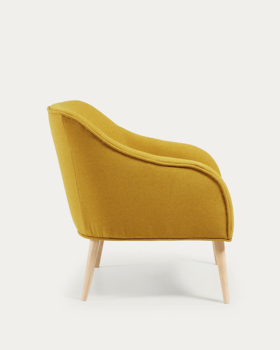 Bobly armchair in mustard with wooden legs with natural finish