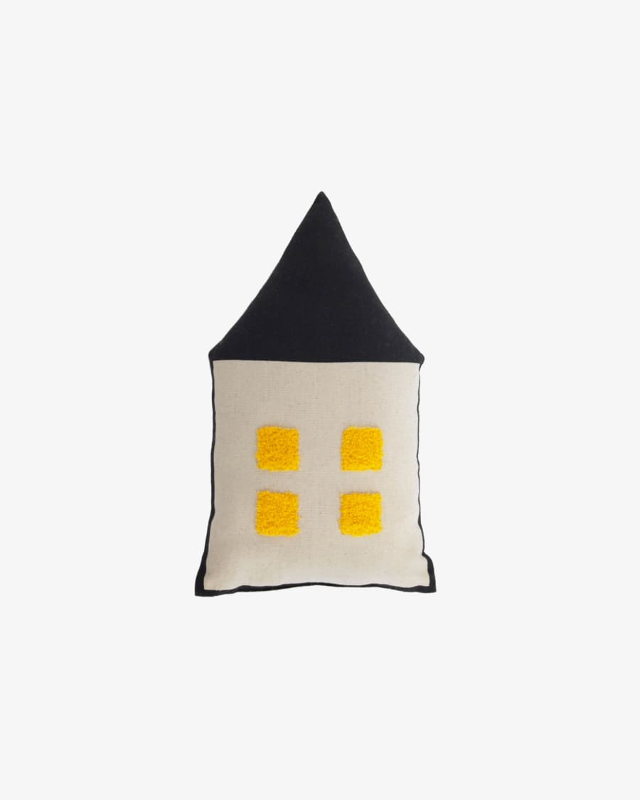 Nisi 100% organic cotton (GOTS) home shaped cushion in black and beige 35 x 20 cm