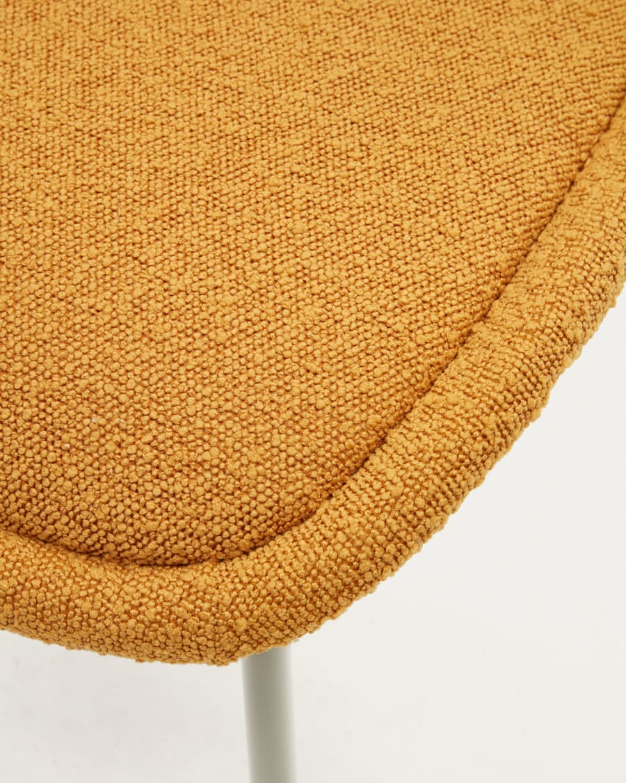 Aimin chair in mustard bouclé and steel legs with a matte beige painted finish FSC Mix Credit