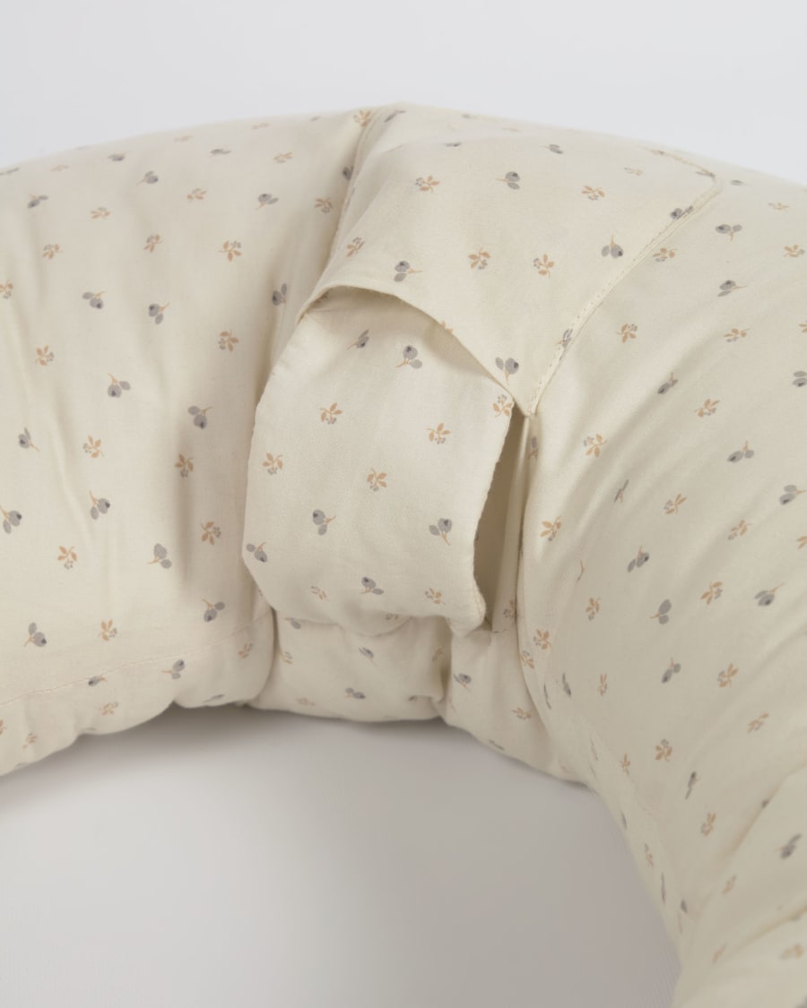 Yamile nursing pillow 100% organic cotton (GOTS) in beige with multicoloured leaves