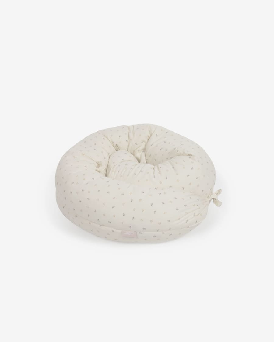 Yamile nursing pillow 100% organic cotton (GOTS) in beige with multicoloured leaves