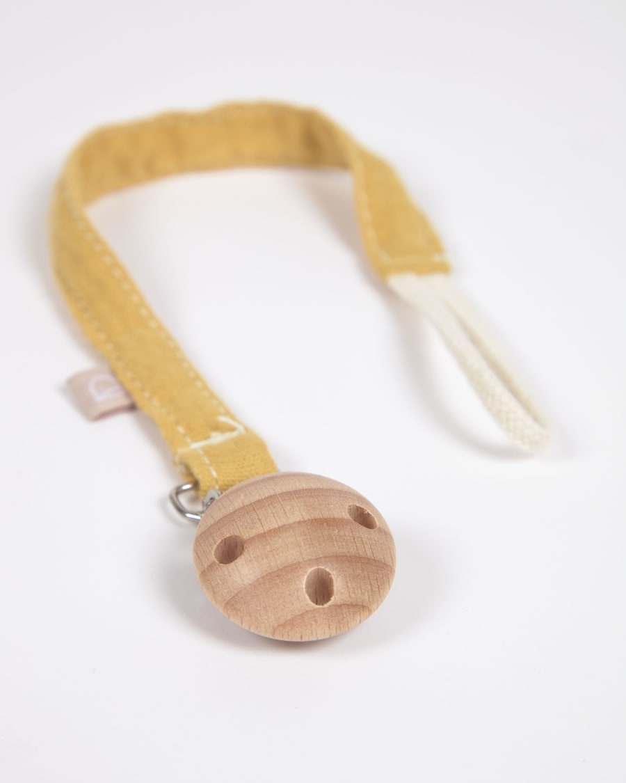 Yamile set of 2 dummy chains organic cotton GOTS in mustard and beige multicoloured leaves