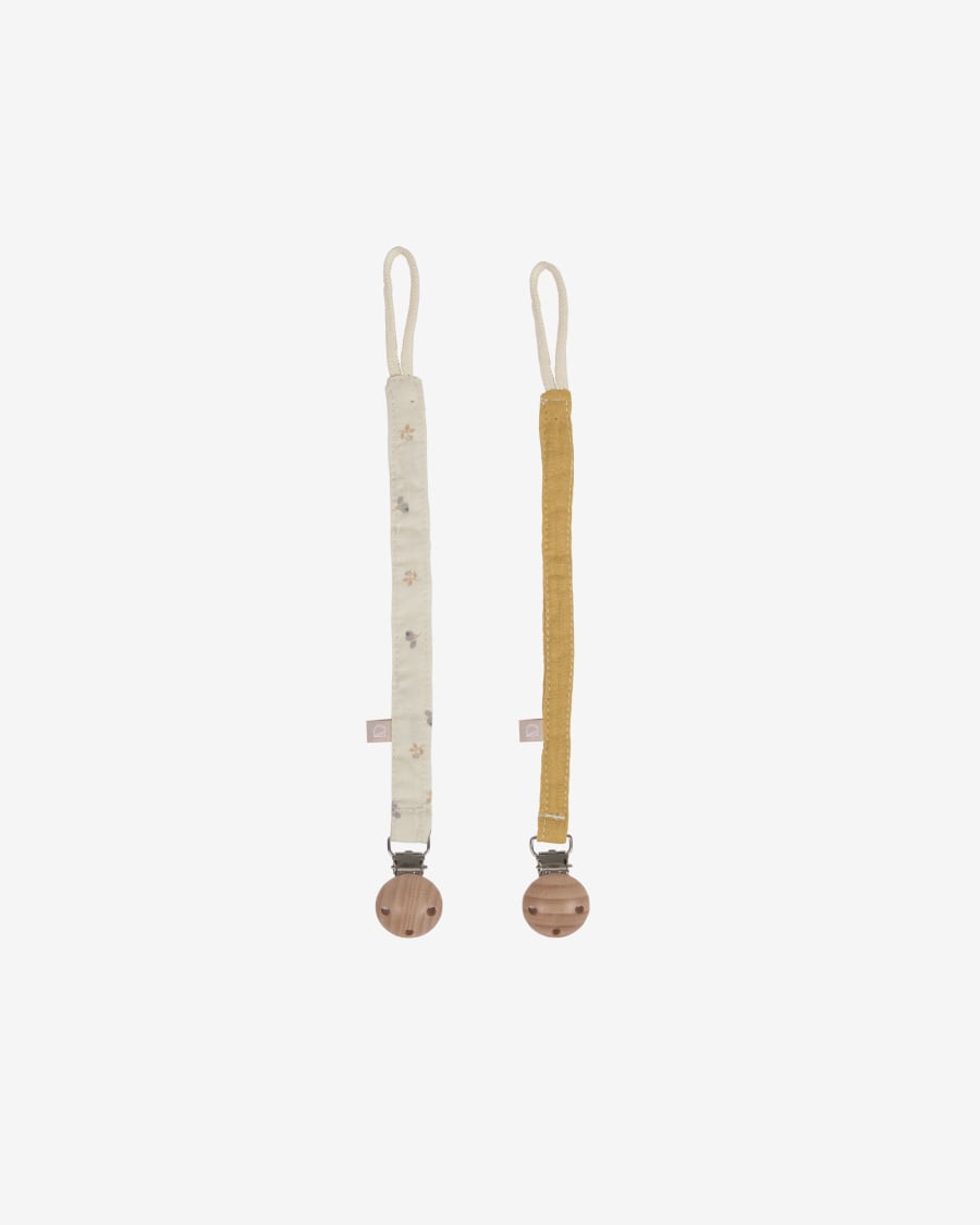 Yamile set of 2 dummy chains organic cotton GOTS in mustard and beige multicoloured leaves