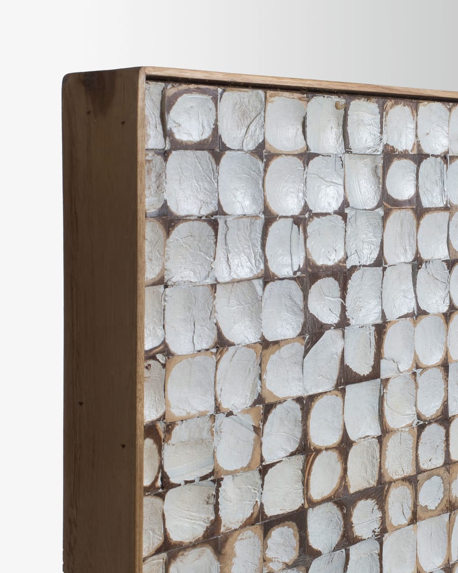 Kron headboard with solid mango wood legs and coconut shells, for 160 cm beds
