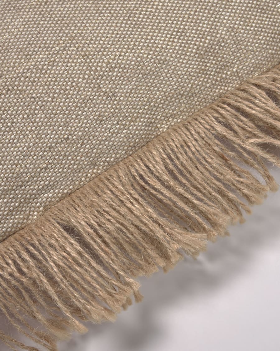 Delcie cotton cushion cover in beige with jute fringe 45 x 45 cm