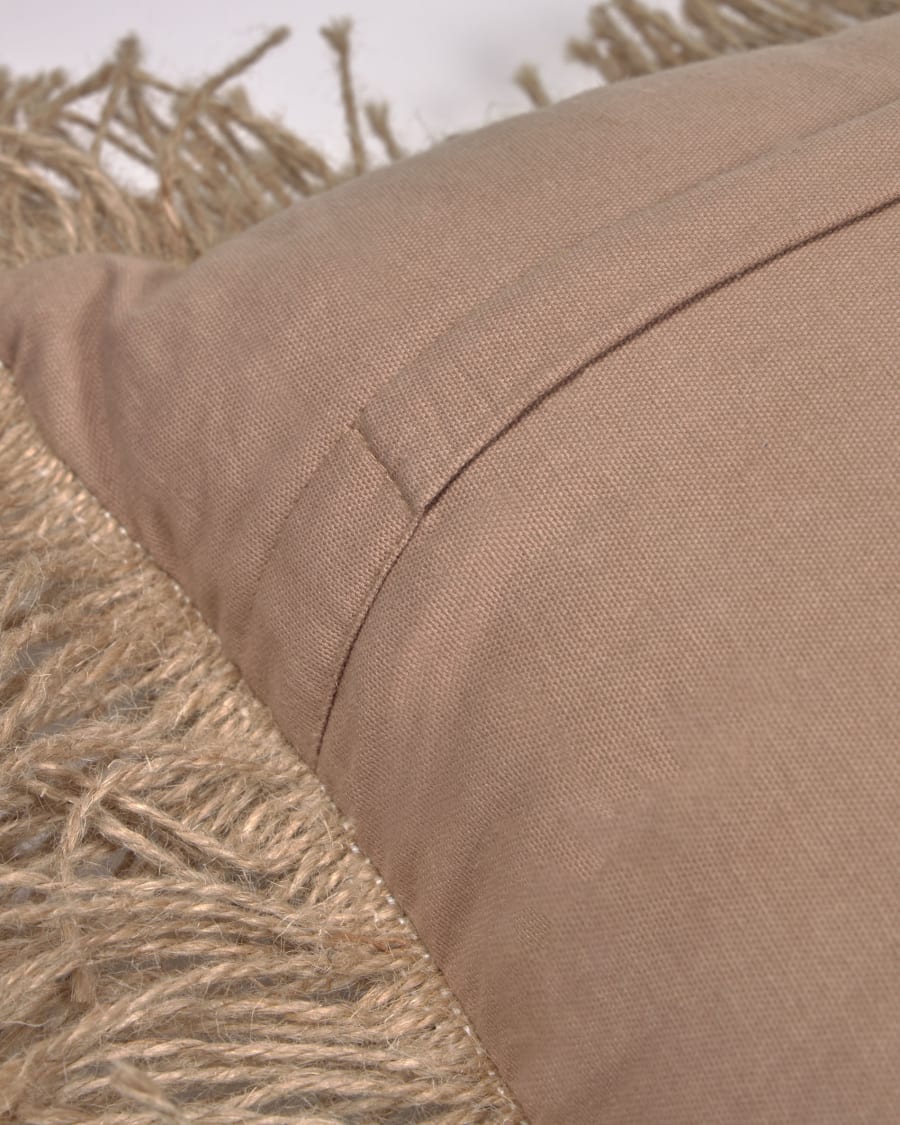 Delcie cotton cushion cover in beige with jute fringe 45 x 45 cm