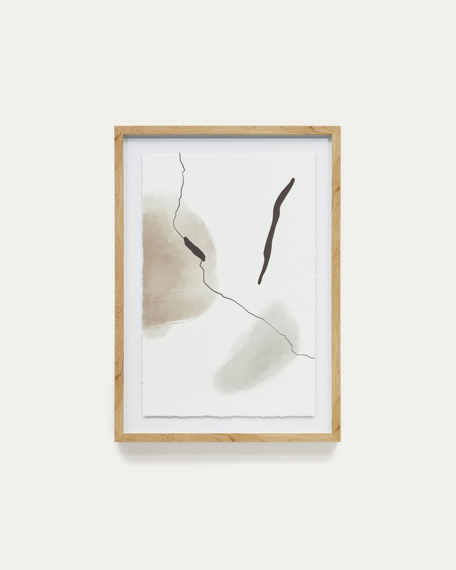 Torroella abstraktes Bild weiß, grau und braun mit schwarzem Strich 50 x 70 cm