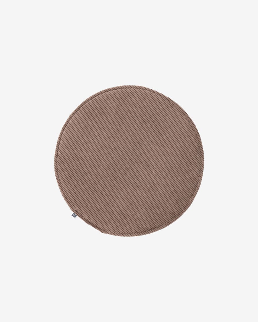 Sora round corduroy chair cushion in brown, 35 cm