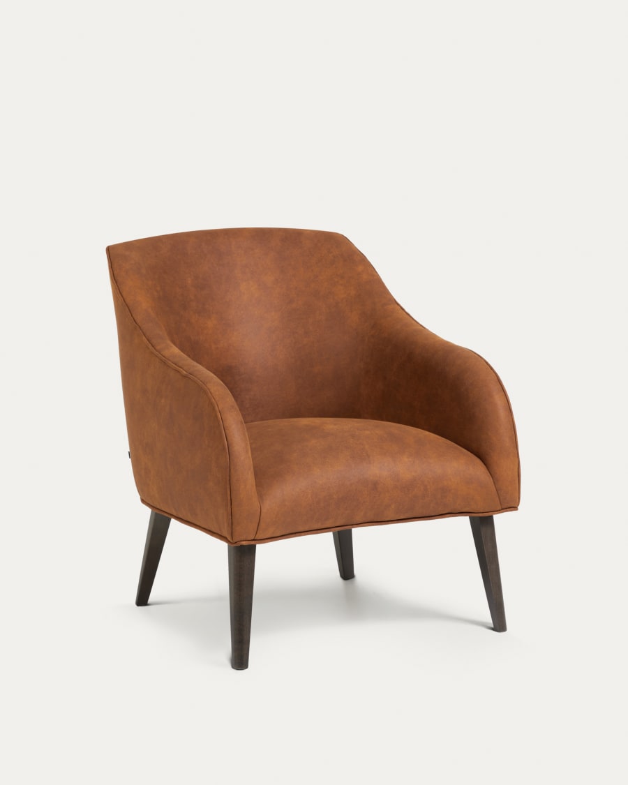 Bobly armchair in light brown fabric with wenge finish legs