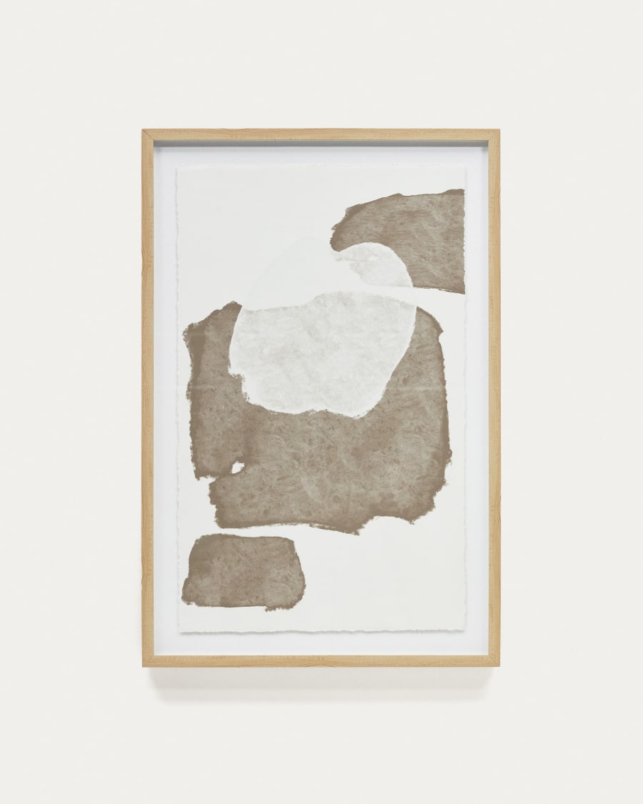 Torroella abstract painting in white and brown, 60 x 90 cm