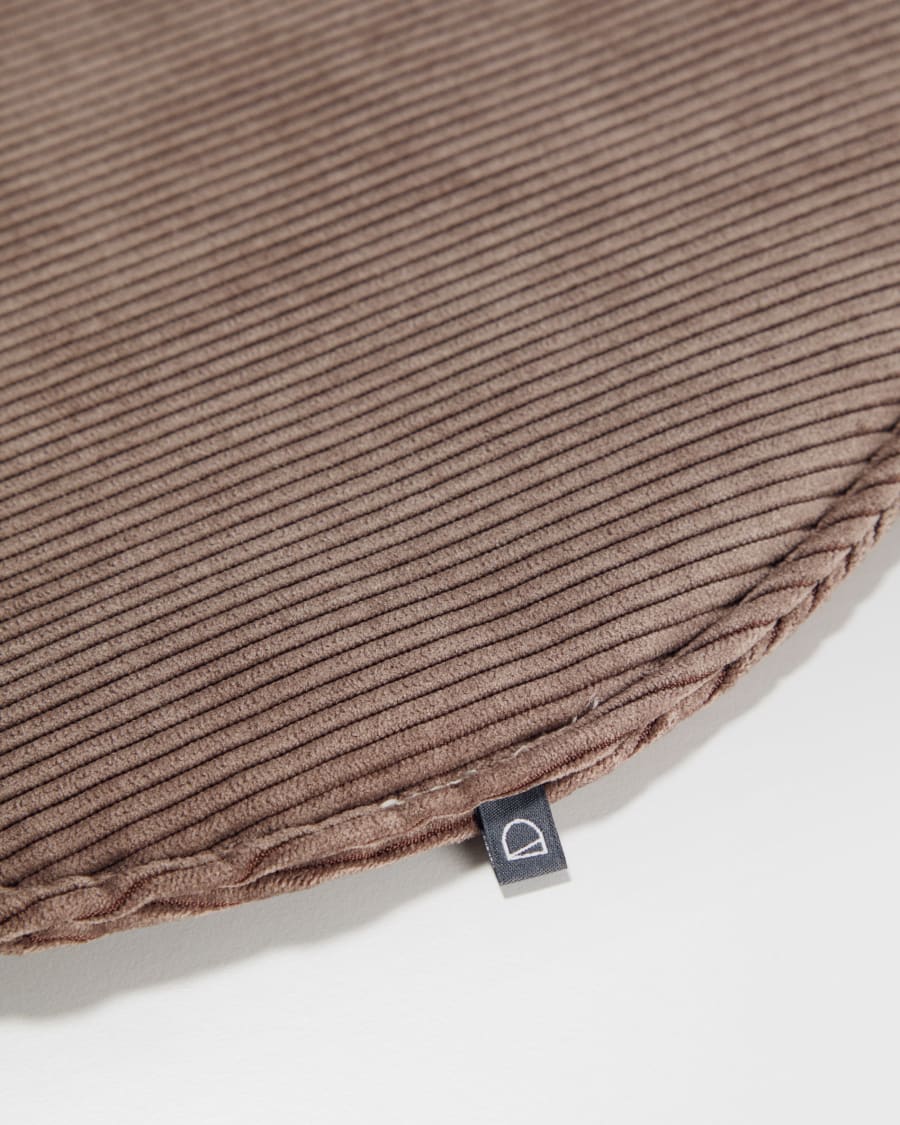Sora round corduroy chair cushion in brown, 35 cm