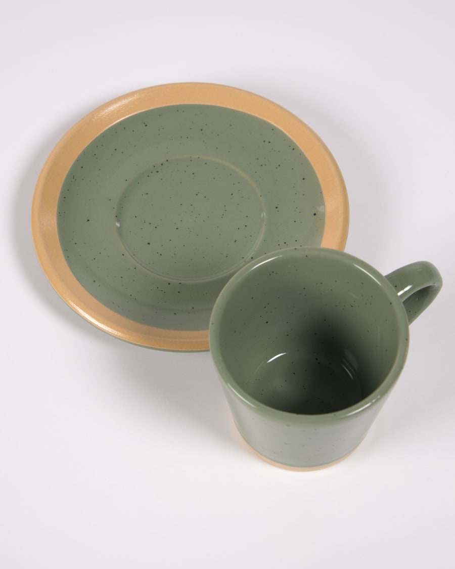 Tilia ceramic coffee cup with plate in dark green
