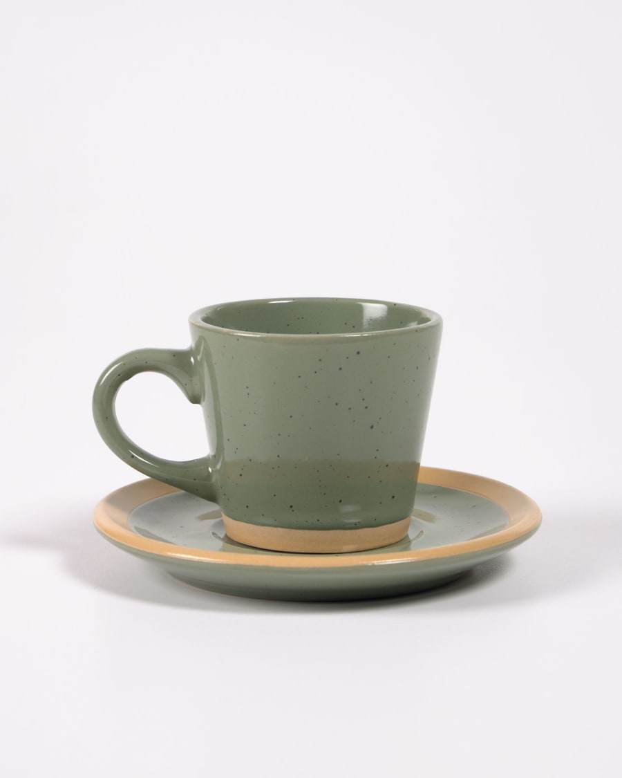 Tilia ceramic coffee cup with plate in dark green