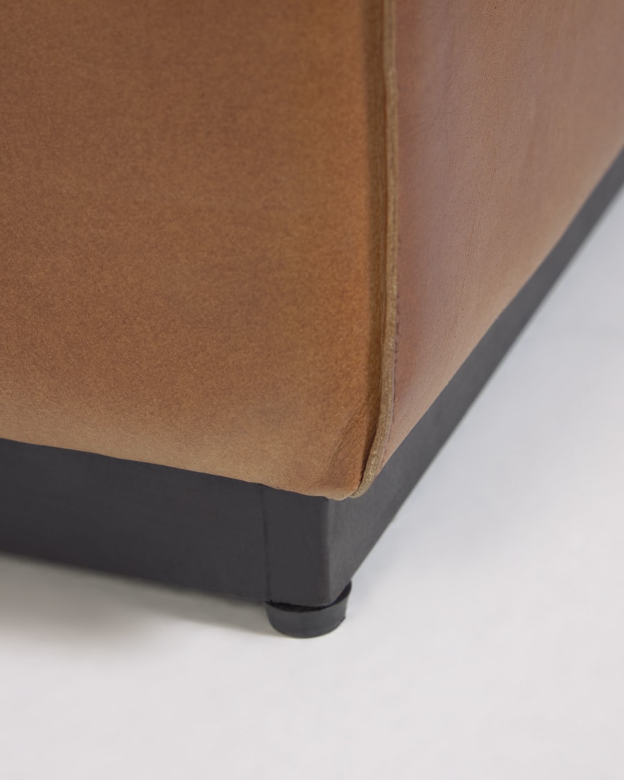Cesia brown buffalo hide bench with wooden base 120 cm