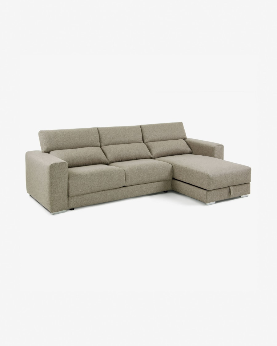 Atlanta 3 seater sofa with chaise longue in beige, 290 cm