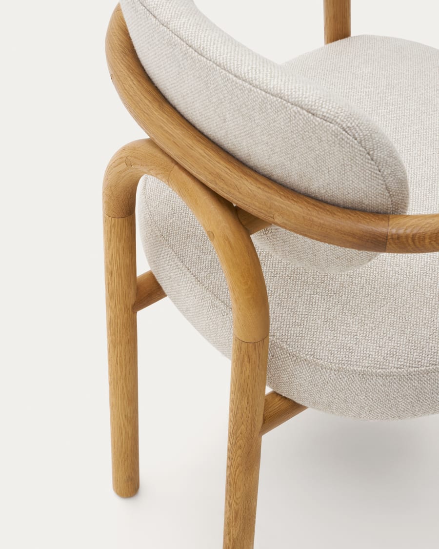 Melqui beige chair in solid oak wood a natural finish