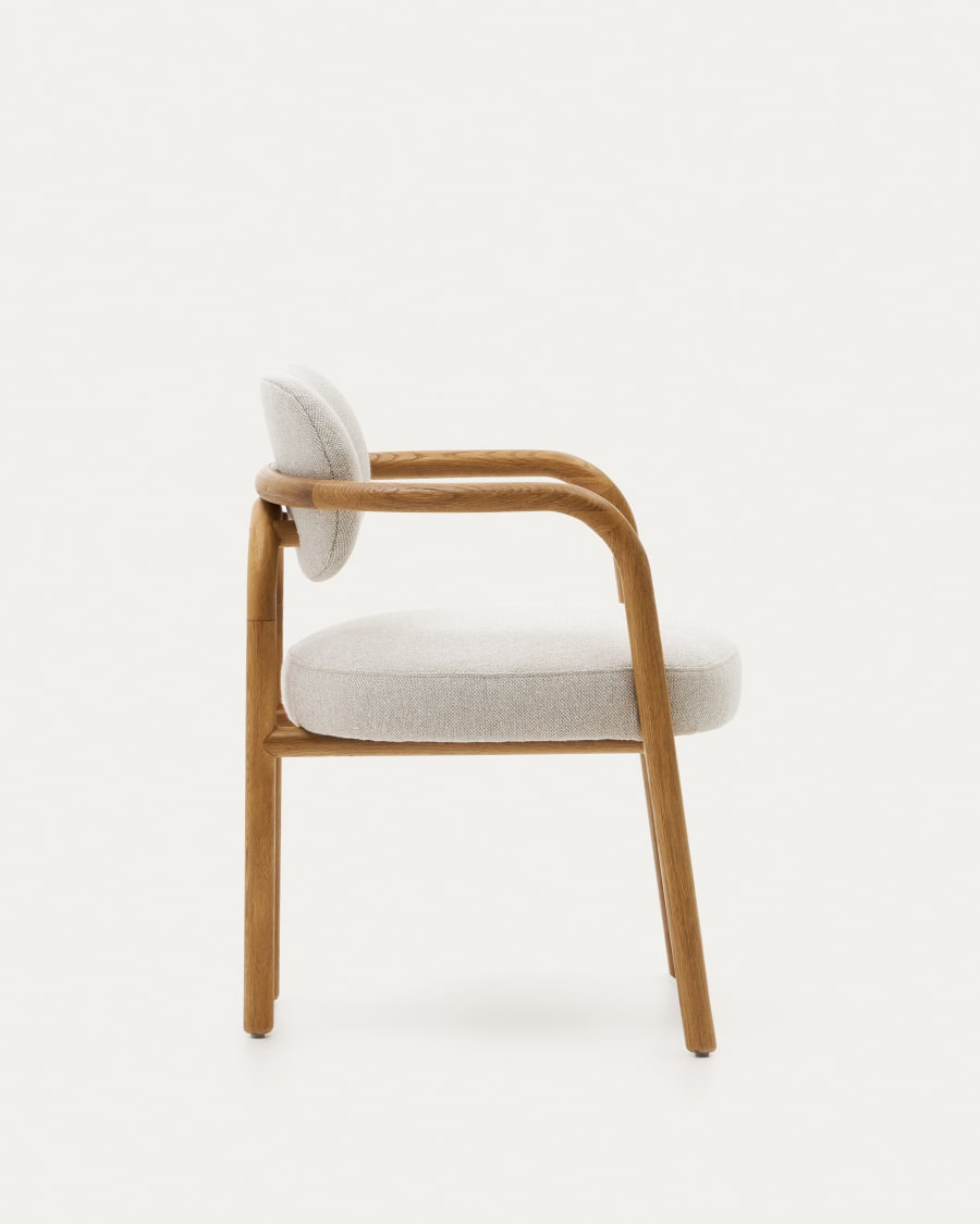 Melqui beige chair in solid oak wood a natural finish