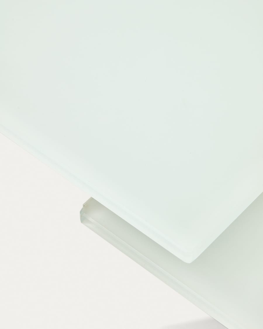 Atminda extendable table in glass and MDF with steel legs in white, 160 (210) x 90 cm