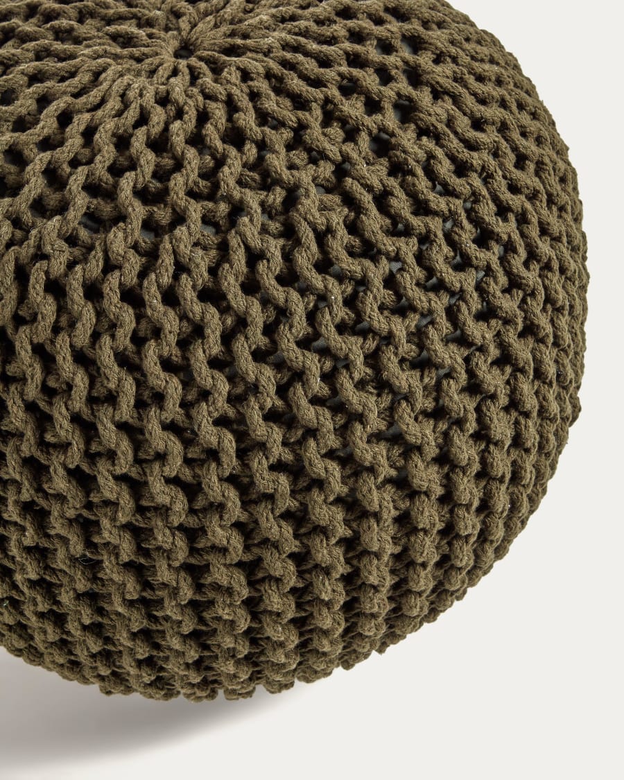 Chloe round pouffe, 100% dark green cotton, Ø 50 cm