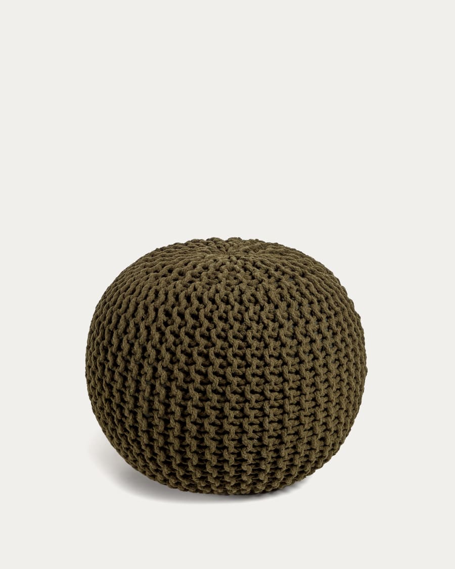Chloe round pouffe, 100% dark green cotton, Ø 50 cm
