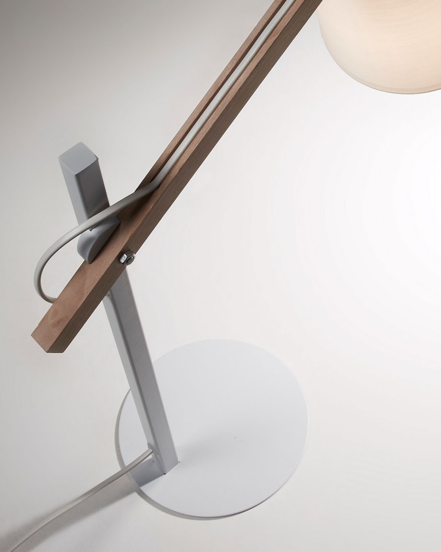 Kosta table lamp made of steel and solid beech wood UK adapter
