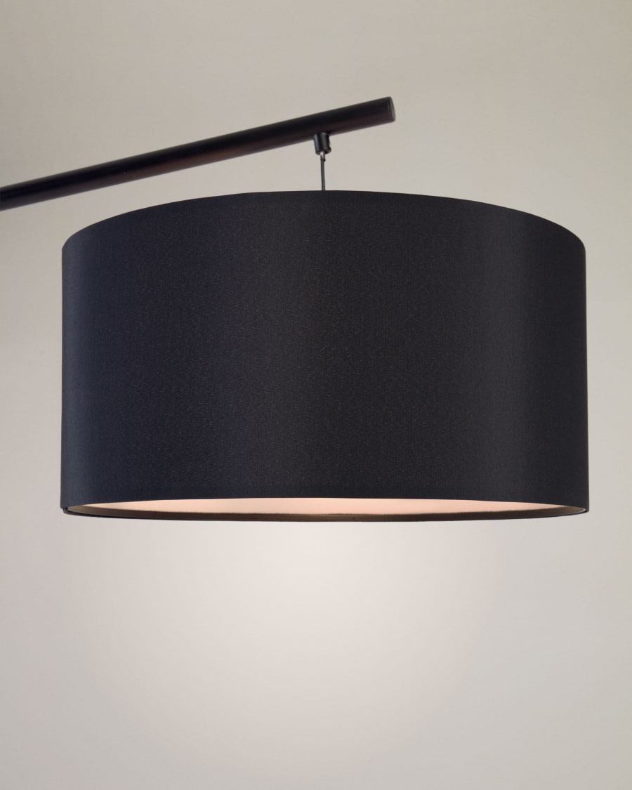 Ciana floor lamp in black finished metal with a cotton lampshade UK adapter
