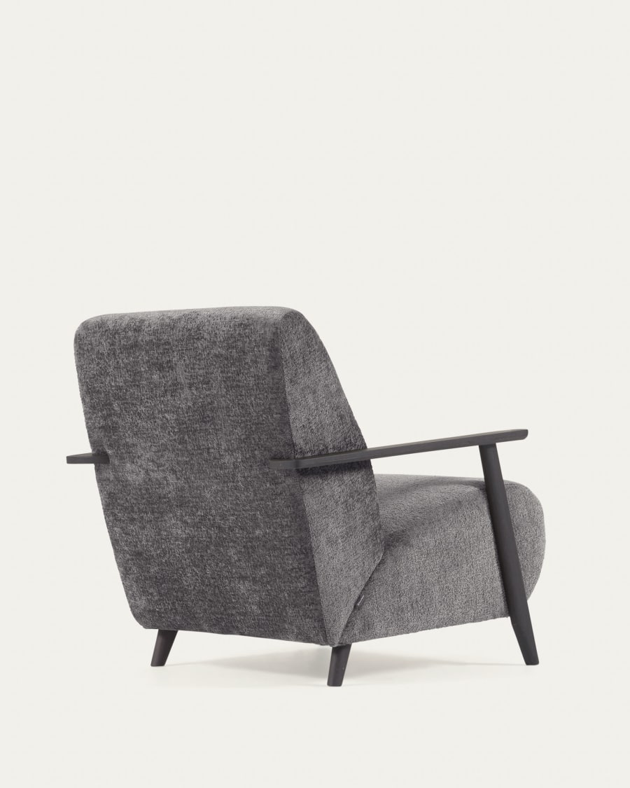 Meghan armchair in grey chenille and wood with wenge finish