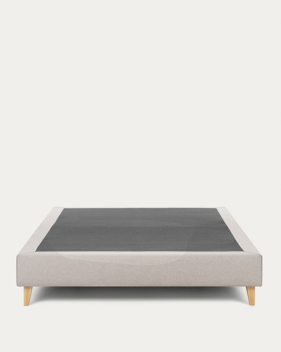 Nikos tall bed base in beige with solid beech wood legs for a 180 x 200 cm mattress