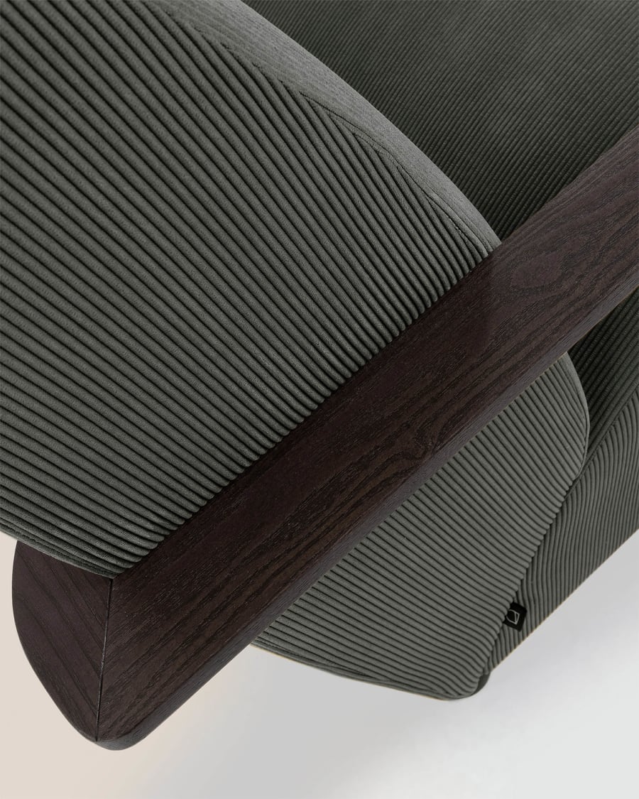 Meghan armchair in dark grey corduroy with solid ash legs with wenge finish