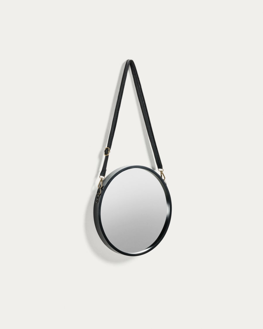 Raintree MDF and faux leather mirror in black, Ø 30 cm