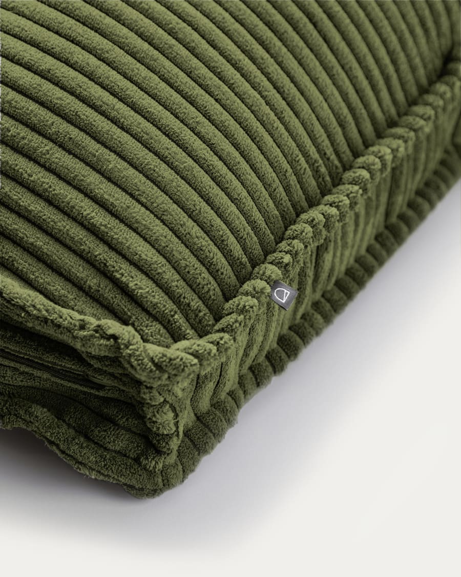 Blok fire-retardant cushion in thick green corduroy 50 x 60cm