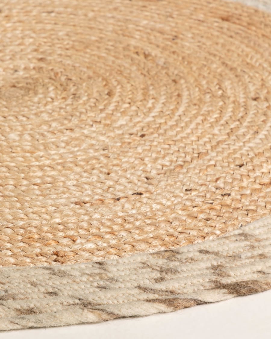 Στρογγυλό χαλί Meray, γιούτα και μαλλί, λευκό, Ø100εκ
