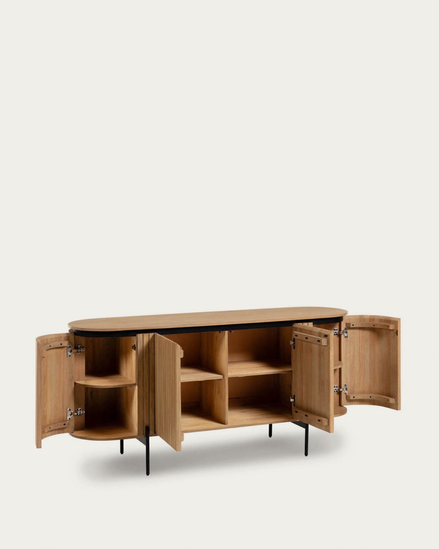 Licia solid mango wood sideboard with 4 doors and black finish metal 170 x  80 cm | Kave Home Great Britain