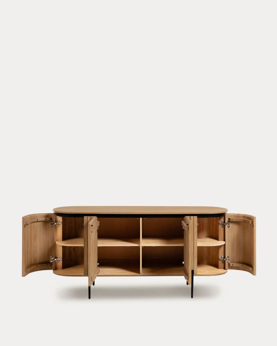 Licia solid mango wood sideboard with 4 doors and black finish metal 170 x 80 cm Kave Home