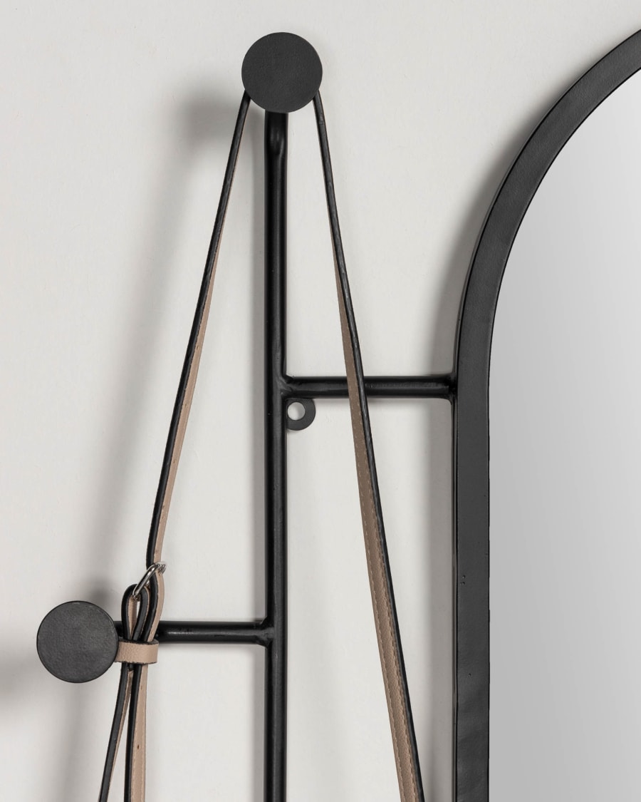 Zada mirror with hooks in black steel, 52 x 82 cm