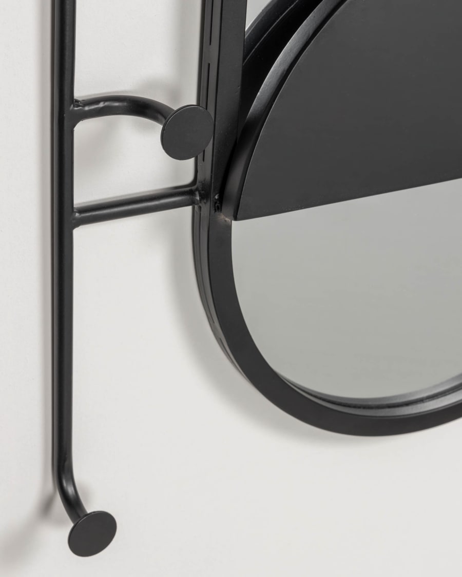 Zada mirror with hooks in black steel, 52 x 82 cm