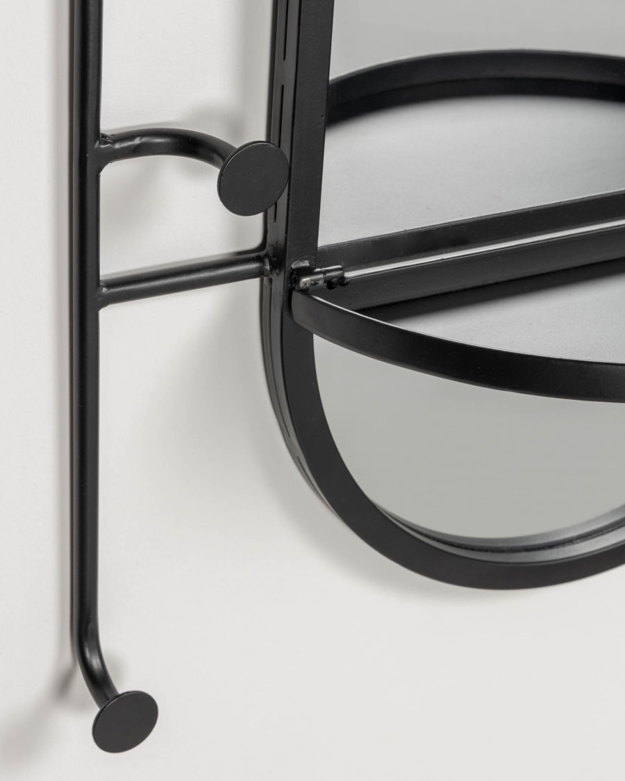 Zada mirror with hooks in black steel, 52 x 82 cm