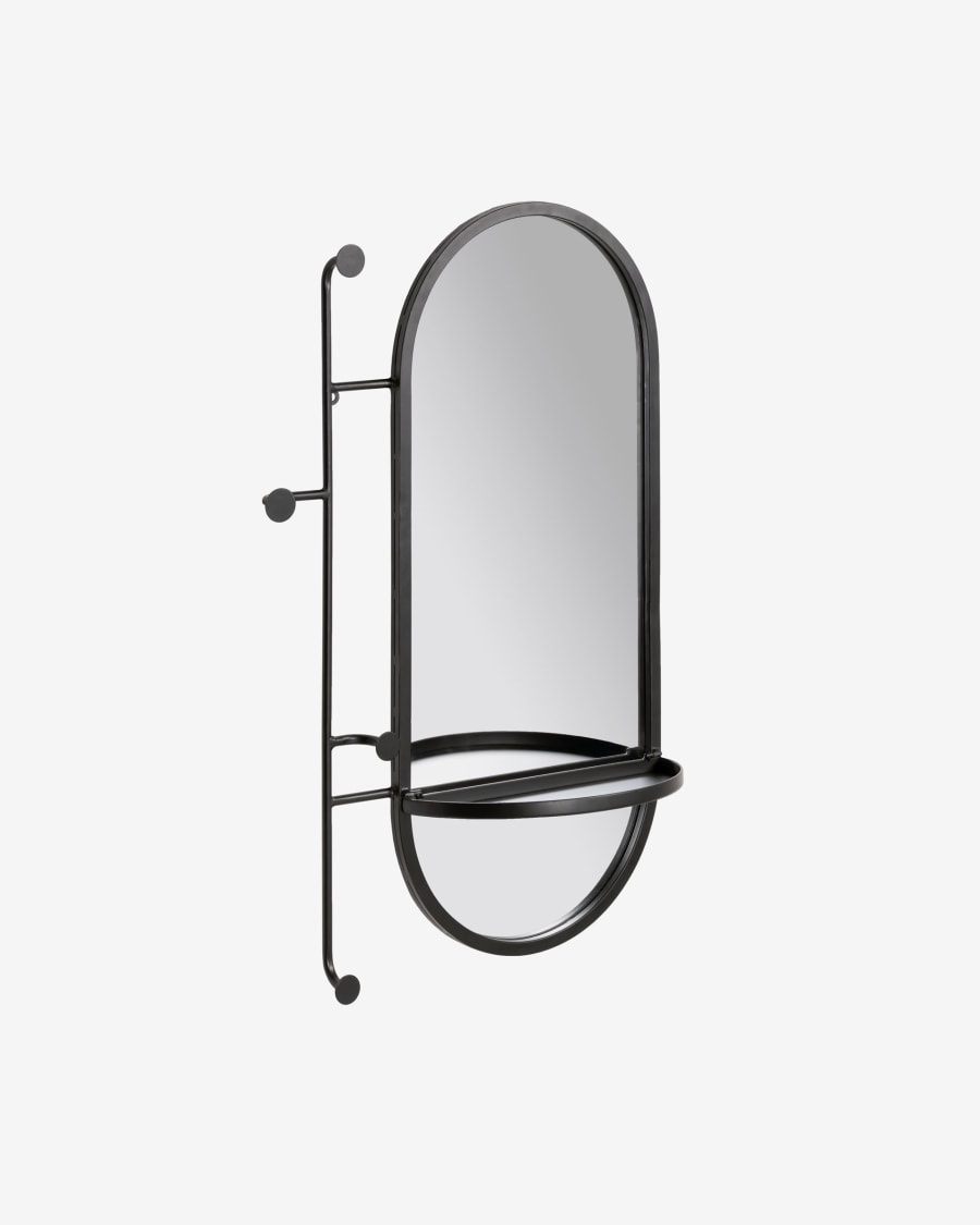 Zada mirror with hooks in black steel, 52 x 82 cm