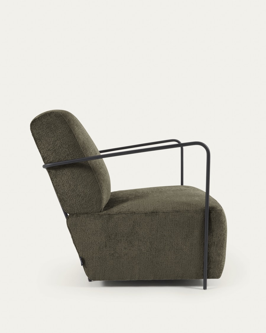Gamer armchair in green chenille and metal with black finish